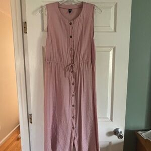 SHEIN Pink Sleeveless Tie Front Maxi Sundress